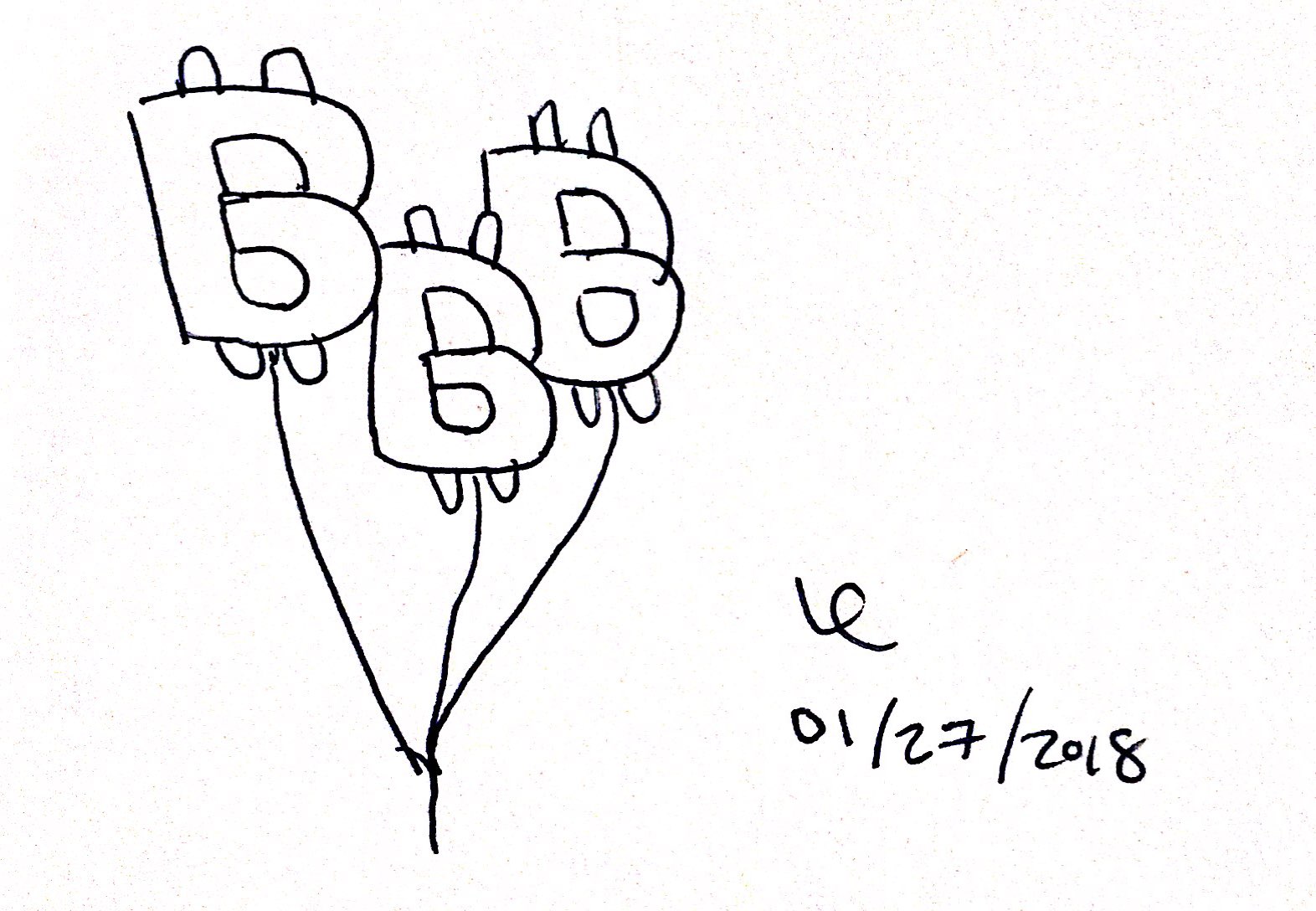 sketch of balloons shaped like Bitcoin logo