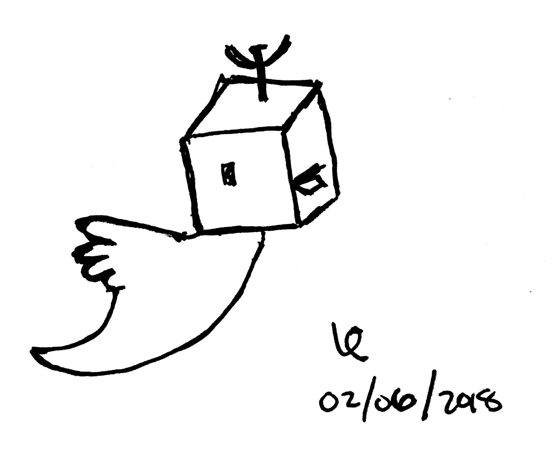 sketch of the twitter bird with a robot head