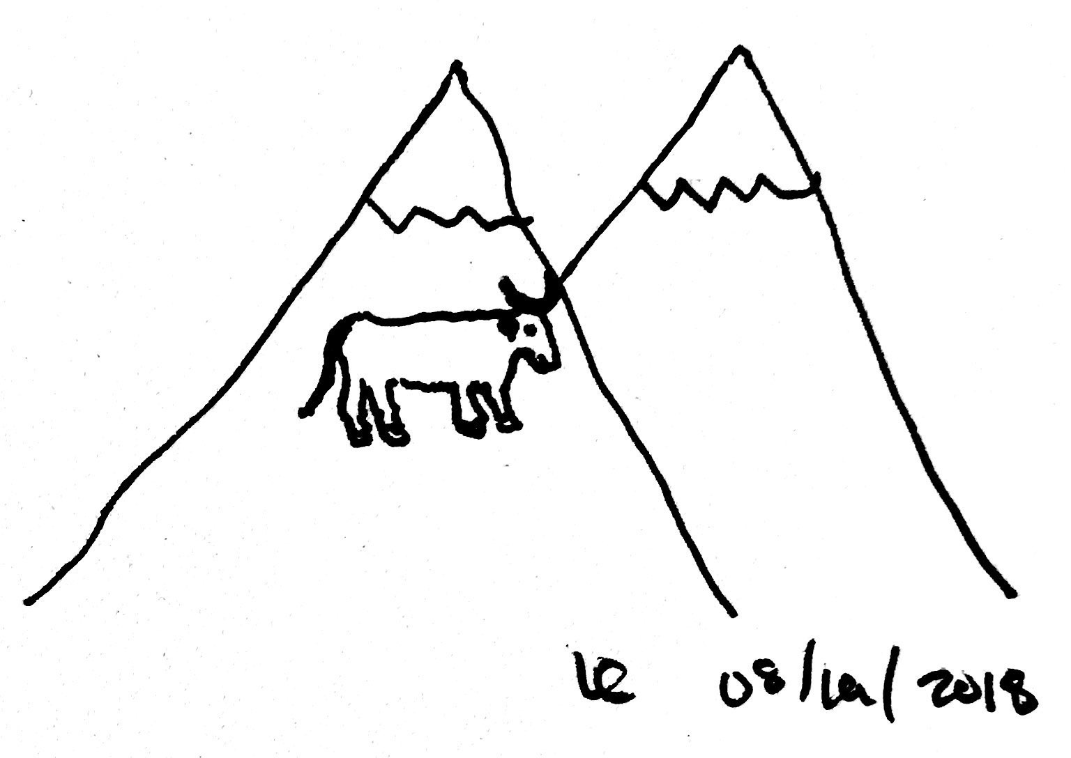sketch of a bull on a mountain