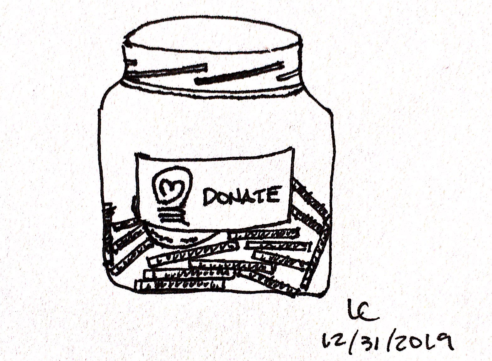 sketch of a masonry jar with money in it