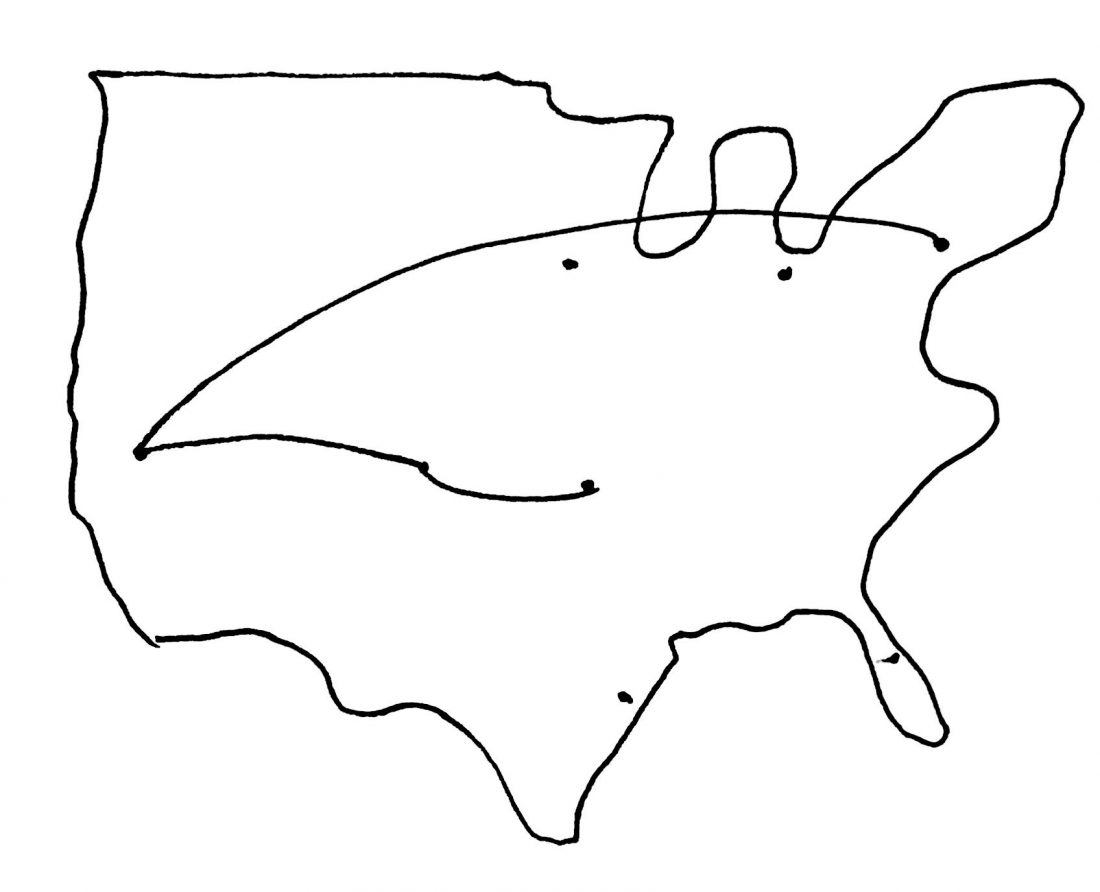 sketch of flight map path of America