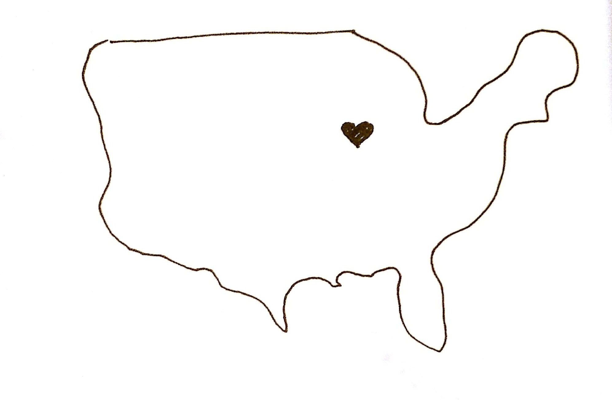 sketch of America with a heart in Illinois