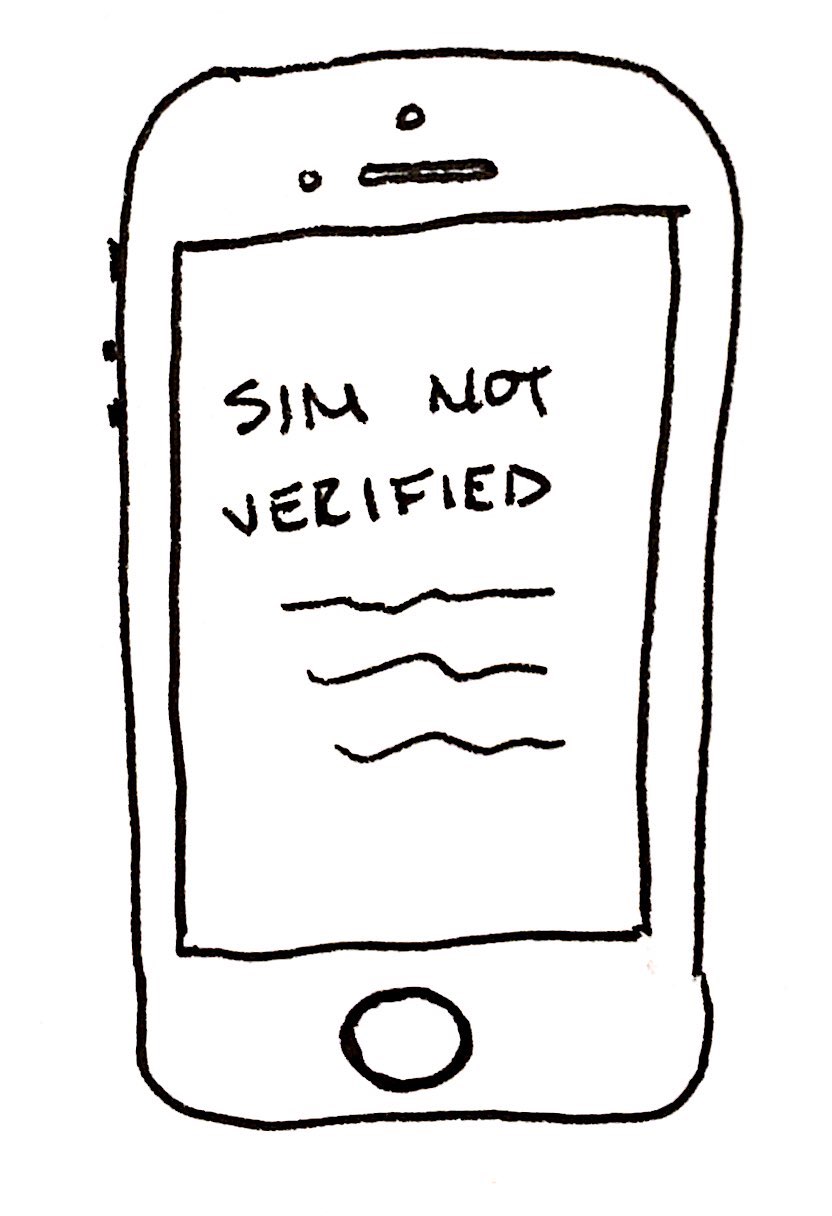 sketch of an iPhone with error message