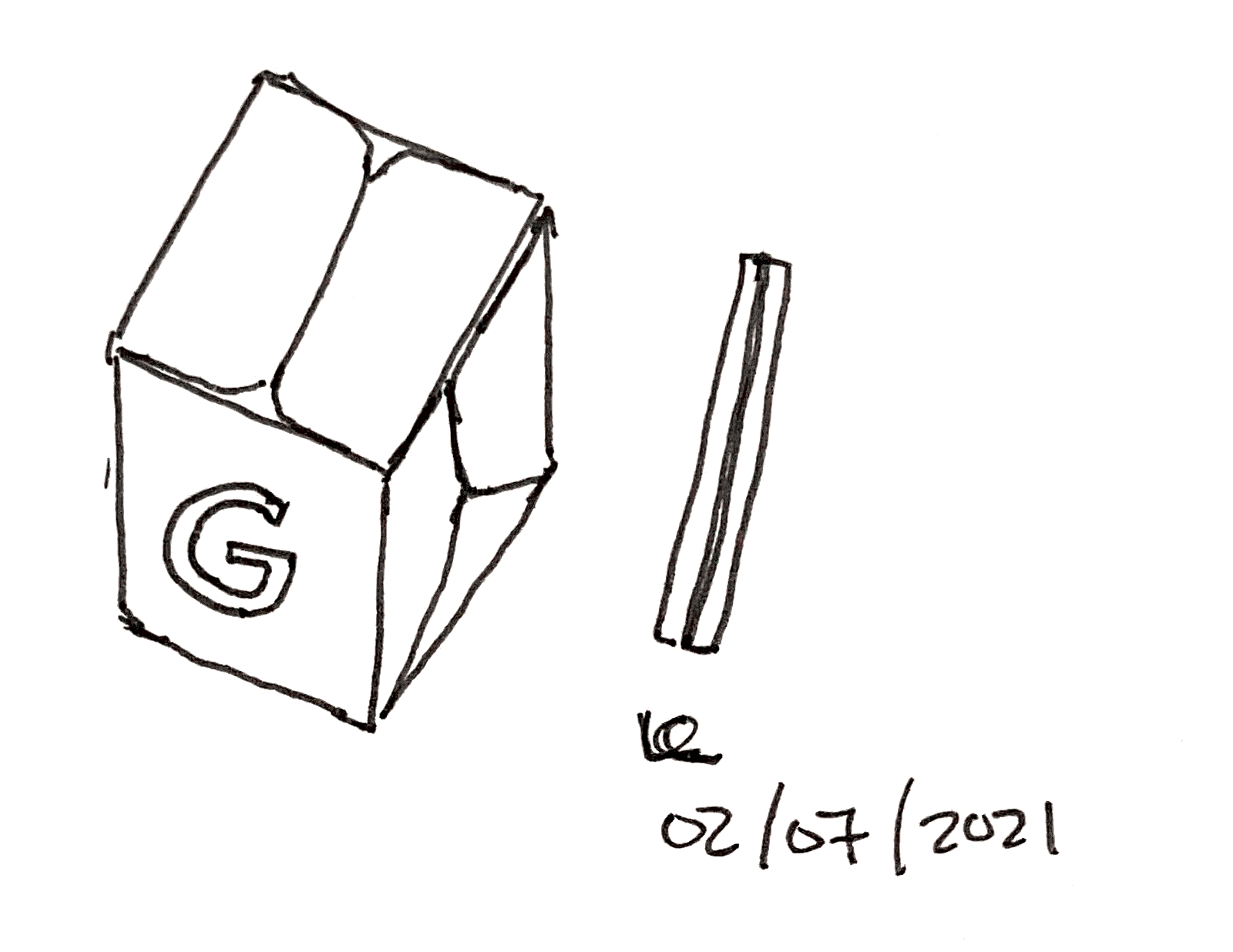 sketch of take out container with Google logo