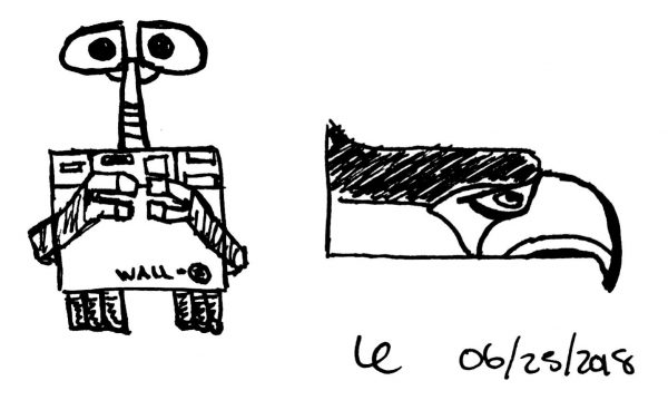 sketch of Wall-e and the Seahawks logo